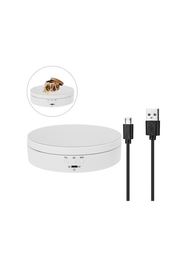 Qingmipy Usb İle Şarj Edilebilir 3 Hızlı Ve Açı Ayarlanabilir Dairesel Gösterim Platformu - Ayna Desenli Mat Beyaz Jülye, Aksesuar, Model İçin