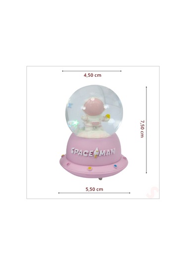 Uçuşan Yıldızlı,7,5cm X 4,5cm Led Işıklı Astronot Küre - Pembe