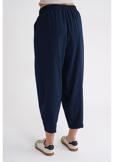 4307 Kadın Beli Lastikli Parçalı Şalvar Pantolon Lacivert Lacivert