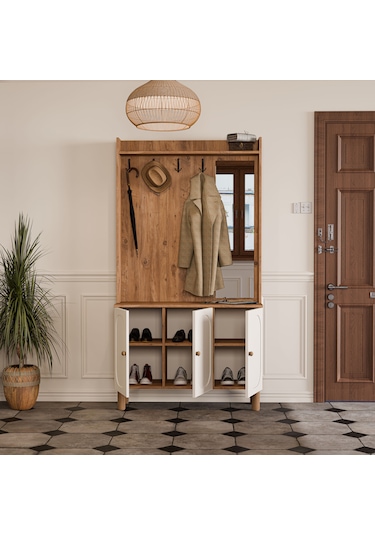 5091 Roma Sağ Aynalı 3 Kapaklı Membran 3 Askılı Bohem Portmanto