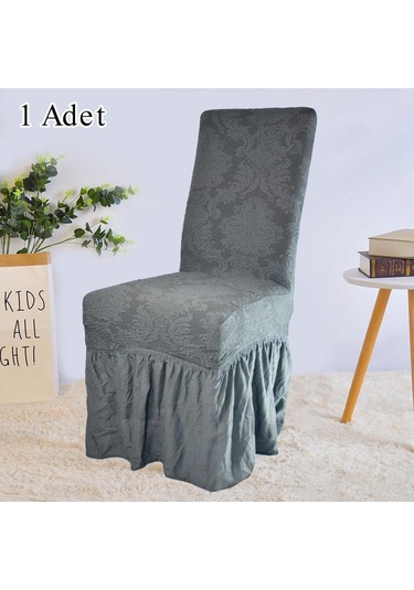 StarMall Jakarli Şal Desen Etekli Sandalye Örtüsü, Yüksek Kaliteli, Yıkanabilir, Esnekli, Lastikli 1 Adet Koyu Gri
