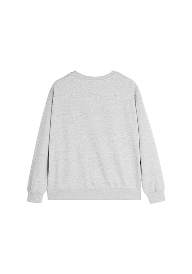 Karikatür & Harf Grafik Düşük Omuz Oversize Sweat-trzksw3820 Açık Gri