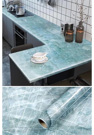 Mermer Desenli Masa Tezgah Mutfak Su Geçirmez Yapışkanlı Folyo Sticker Mavi 5x0,6m Diğer