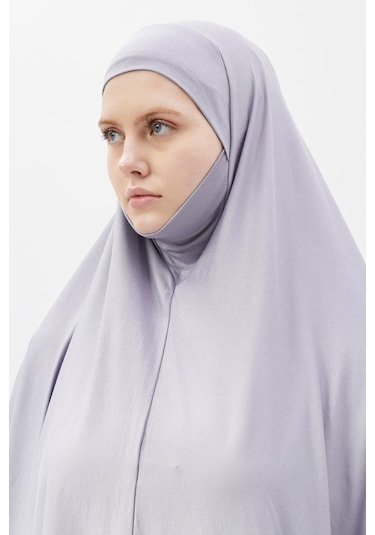 Kollu Sufle Çarşaf Üstü Peçeli Pratik Tesettür Hijab - Nikaplı Namaz Örtüsü Ekru