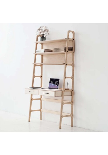 Woodesk Cosmos Ahşap Çalışma Masası Ve Kitaplık, Natural Renk Naturel