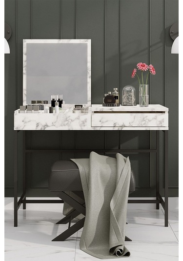 Decormet Linda Makyaj Masası Carrara Marble Mermer - Gri