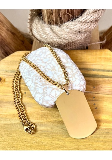 1. Sınıf Çelik Gold Büyük Dogtag Asker Künyesi Kolye 60 Cm Altın