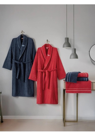 Cotton Box Masculınecarlos Aile Bornozseti Abel Kırmızı-lacivert Kırmızı