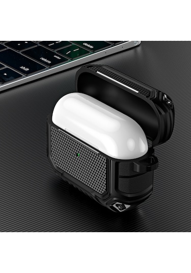 Airpods Uyumlu Pro İçin Kancalı Diamond Shield Mecha Tpu + Pc Kulaklık Koruyucu Kılıf Kırmızı
