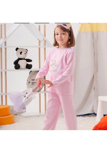 Unicorn Desenli Çanta Ve Maskeli % 100 Pamuk Kız Çocuk Pijama Takımı Pembe