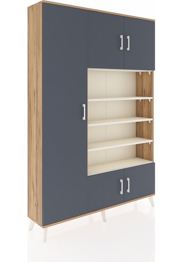 Arges Dolap 10 Raflı 5 Kapaklı 132x30x195 Çam-antrasit/aytaşı Çam