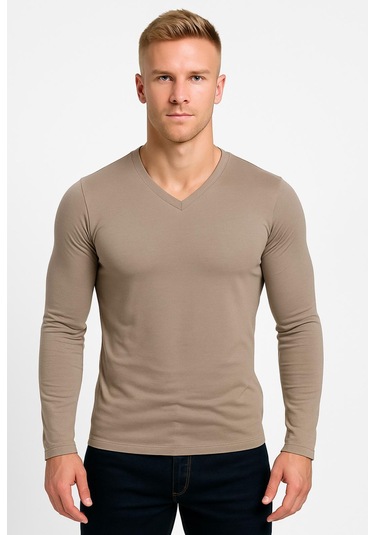 Axxel Erkek Toprak Rengi Uzun Kollu T-shirt-d236 Açık Kahverengi