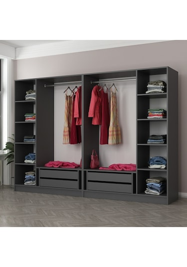 Minar Kale 6 Kapaklı 4 Çekmeceli Dolap Antrasit 190cm Antrasit