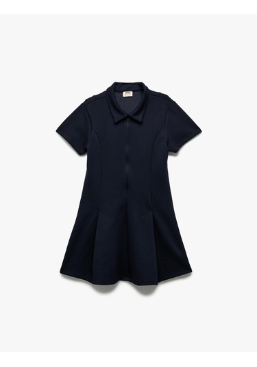 Koton Kısa Kollu Fermuar Kapamalı Gömlek Yaka Elbise Lacivert 6wkg80030ak Lacivert