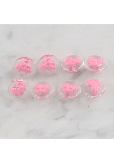 Loren Crafts 8 Li Şeffaf Pembe Araba Düğme - 249