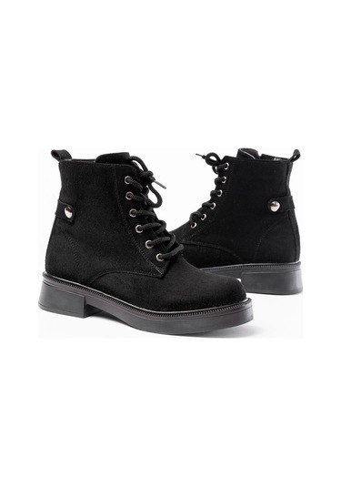 02-2003 Siyah Süet Bağcıklı Fermuarlı Günlük Kadın Bot Siyah