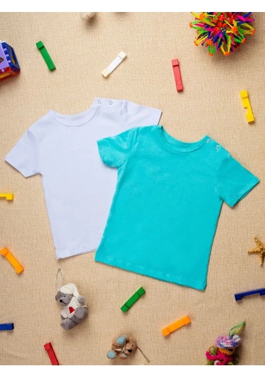 Chic Panda Çocuklar İçin Düğmeli Günlük Temel Tişört Seti 56163573 Turkuaz