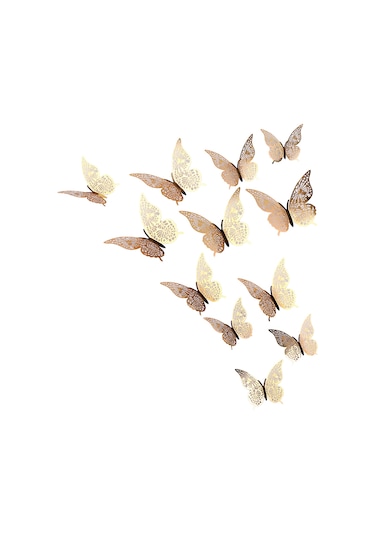 Tenfowee Altın 3d Kelebek Duvar Sticker - Ev Dekorasyonu, Salon, Odalar İçin Dıy立体 Dekor, Parlak Kağıt Malzeme, 12 Adet + Tutkal Noktaları Altın