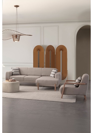 Mocha Sırt Mekanizmalı Köşe Koltuk Takımı + Berjer Krem