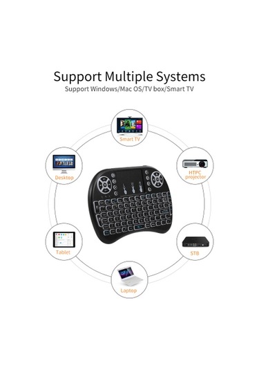 Air Keyboard 2.4g Kablosuz Rf Uzaktan Kumanda Arka Aydınlatmalı Multimedya Uzaktan Dokunmatik Yüzey Şarj Edilebilir Kombolar El Klavyesi Siyah