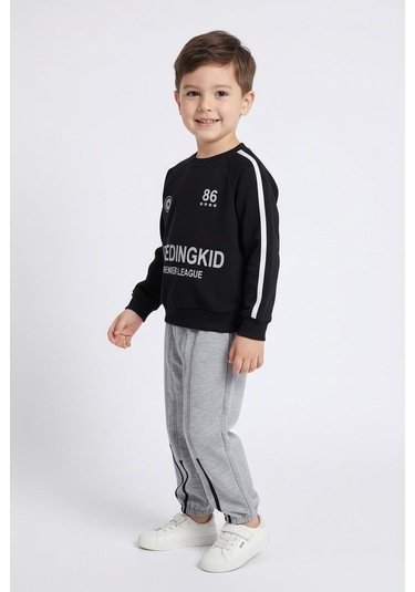 Baskılı Sweat Şeritli İkili Takım Siyah