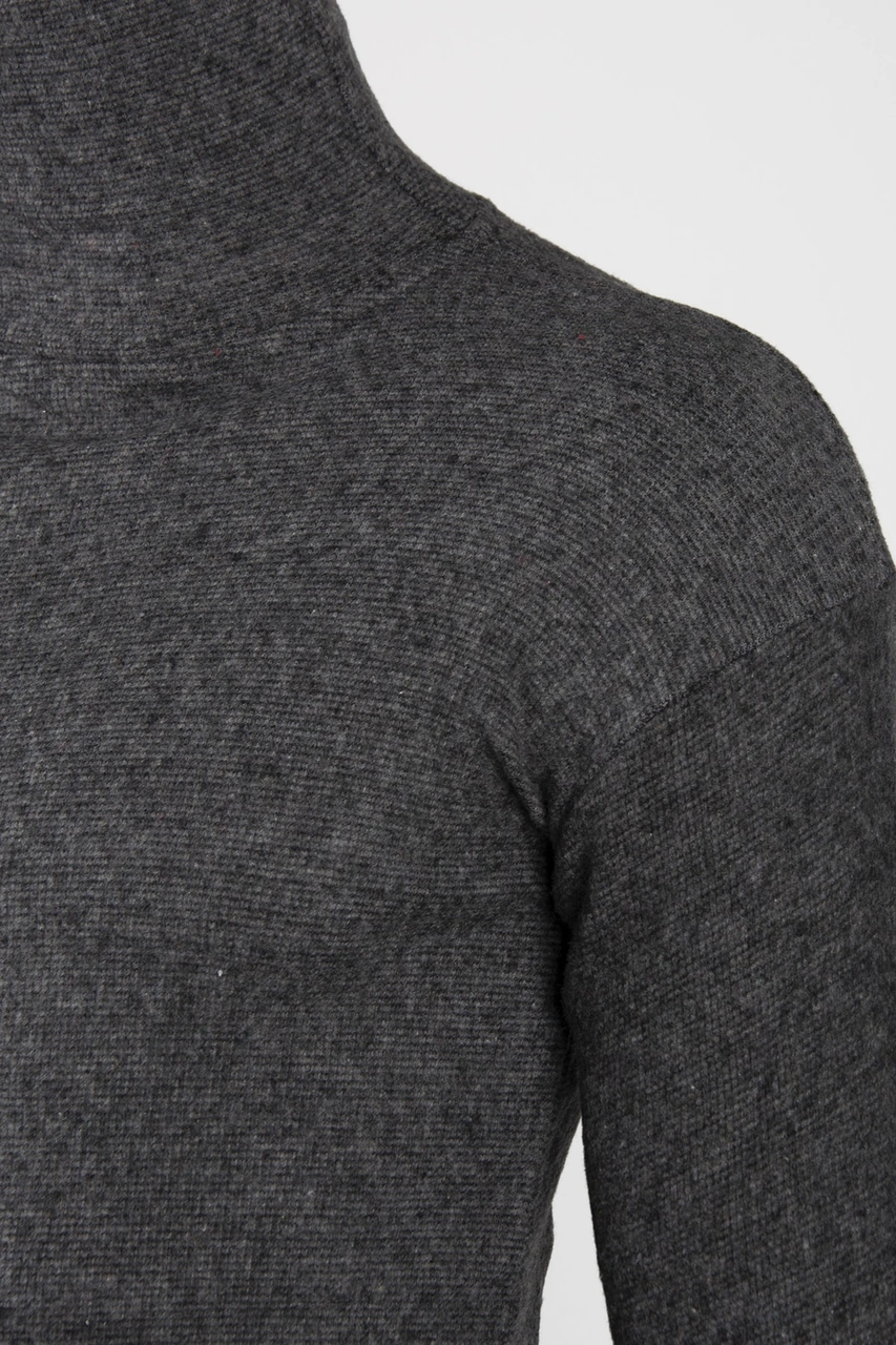 Erkek Füme Balıkçı Yaka Slim Fit Kırçıllı Kazak Füme