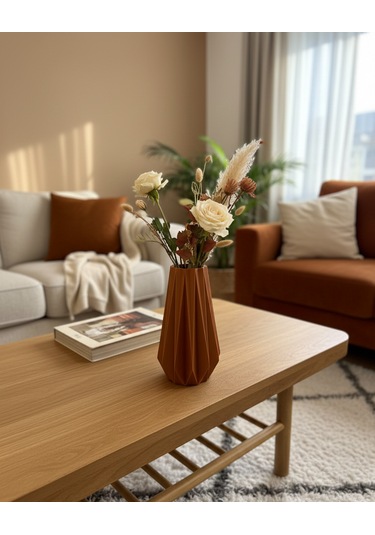 Elana Design Tria Vazo - Modern Tasarımlı Şık Çiçek Vazosu Kiremit