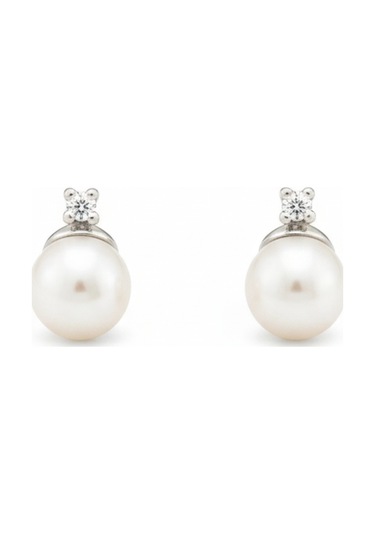 Dört Tırnaklı Pırlantalı 0,03 Karat İnci Küpe 3 Mm Beyaz