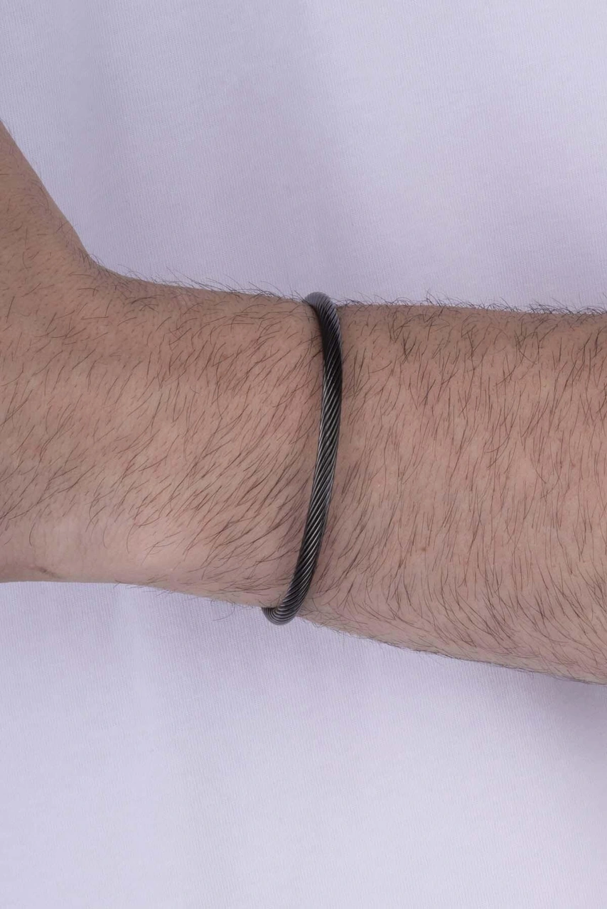 Gümüş Pazarım Örgü Model Siyah Çelik Erkek Kelepçe Bileklik Çok Renkli