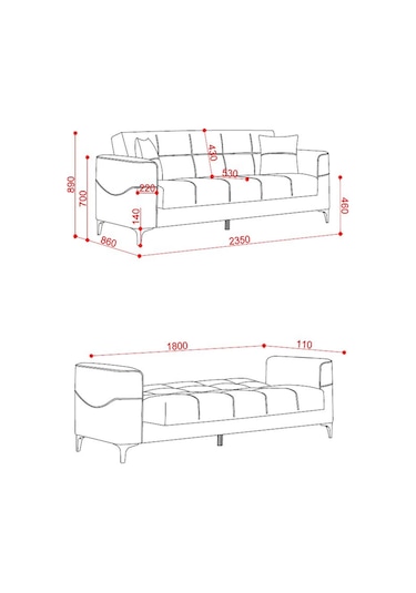 Kilim Mobilya Vogel 3 Kişilik Yüksek Ayaklı Koltuk - Kanepe Krem