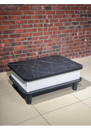 Bohem Membran Akıllı Sehpa Beyaz-Siyah Mermer