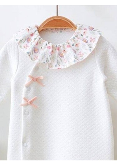 Miomini Baby Kız Bebek Yakalı Patikli Çiçekli Tulum-14959 Ekru