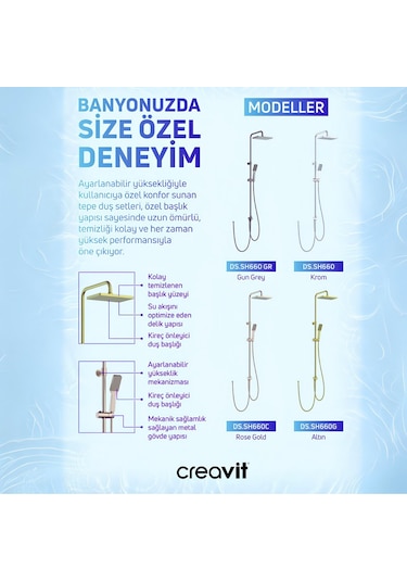 Creavit Sh660g Gold Tepe Duş Sistemi Gold