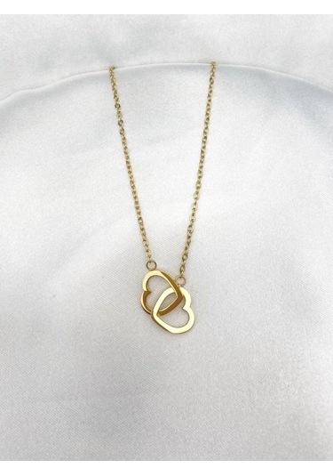 İç İçe Kalpler Aşk Sevgi Bağlılık Kolyesi Gold Renk Paslanmaz Çel Çok REnkli