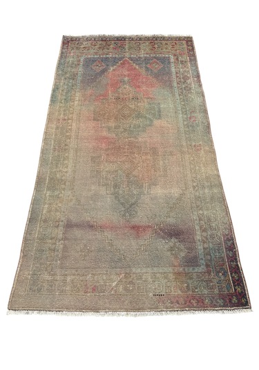 El Dokuması Vintage Taşpınar Halısı 128x248 Renkli Eskitme Halı Renkli