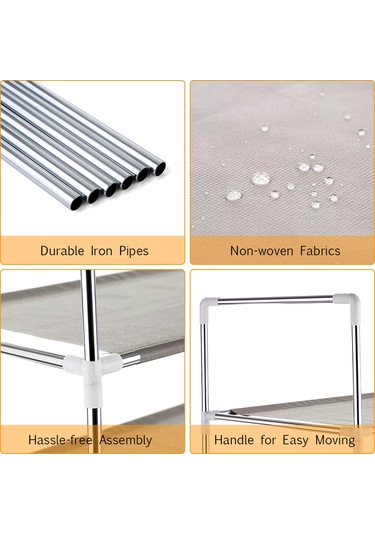 Tenfowee 6 Katmanlı Pratik Ayakkabı Rafı - Paslanmaz Boru Ve Dokumasız Kumaş İle Dayanıklı Depolama Çözümü Gri