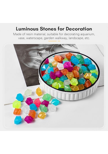 Ruicoo Akvaryum Bahçe Dekoratif Yetenekli Mini Parlak Resin Taşları, Gece Işık Sağlar, 200 Adet/paket, Doğal Rengi