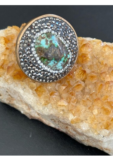 Aysesa Otantik Doğal Turkuaz Zirkon Ve Markazit Taşlı Kadın Gümüş Yüzük