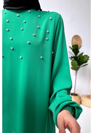 Bright Taşlı Elbise - Yeşil