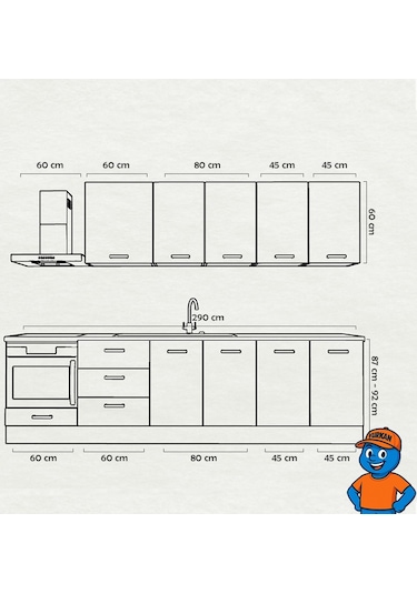 290 Cm Mutfak Dolabı Mdf Kapak Tezgah Dahil Yrkn290 101 Kırmızı