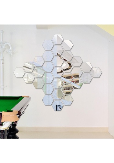 Gümüş Esnek Yansıtıcı Altıgen Ayna Levhalar Kendinden Yapışkanlı Ayna Fayansları Cam Olmayan Ayna Etiketi Type 2 Gümüş