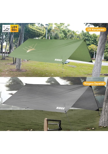 Haegs Tarp Gölgelik Tente, Taşınabilir Örtü Branda Çok İşlevli Outdoor Açık Hava Kamp Seyahat Tente Branda Güneşlik Karavan Tente Yan Çadır Gölgelik - 300x400 Cm - Gri
