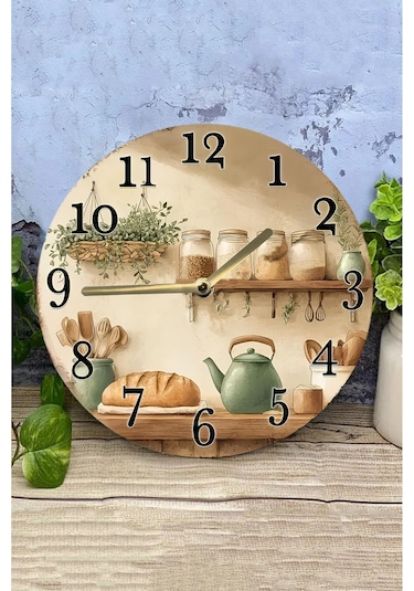 Nostaljik Raflı Mutfak Temalı Mdf Saat Çift Katmanlı 33 Cm Country Tarz Dekor Sdw356 Renkli