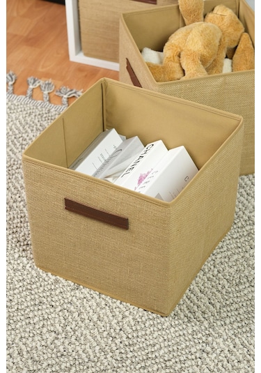 100% Jüt Kapaksız Dolap Içi Çamaşır Oyuncak Düzenleyici Katlanır Saklama Kutusu 30x30x30 Bej