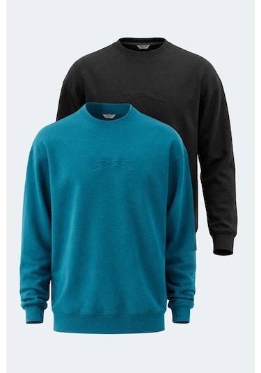 Slazenger Vadık 2li Set Erkek Oversıze Sweatshırt Siyah - Petrol