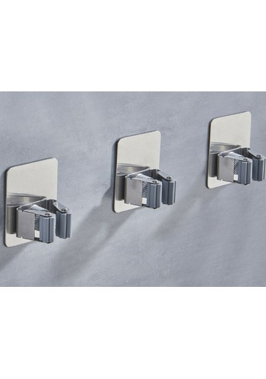 Xiyyadms Duvar Montajlı Süpürge Tutucu, 3 Parça Paslanmaz Çelik Otomatik Ayarlı, Su Geçirmez, Mutfak/garaj/ofis Organizatörü, 10 Kg Yük Taşıma