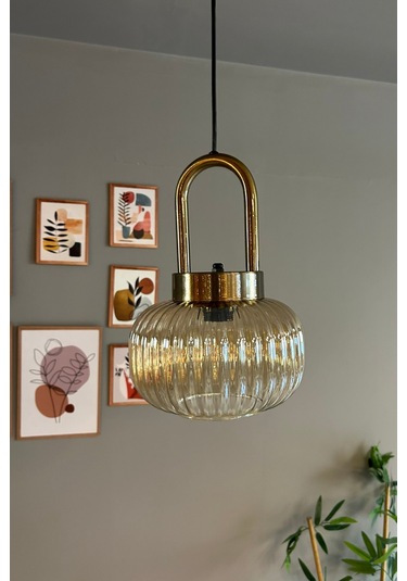 Mola Cam Bal Rengi Tekli Avize Eskitme Kilit Kafa Başlık Retro Sarkıt Lamba Salon Aydınlatma Bal