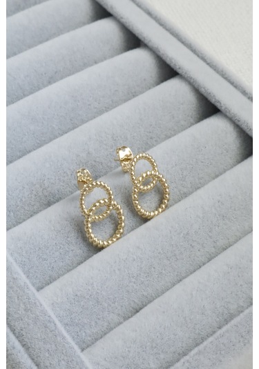 Kadın Küpe Kararmaz 14k Renk Vip Seri Minimal Burgu Daire Küpe Altın