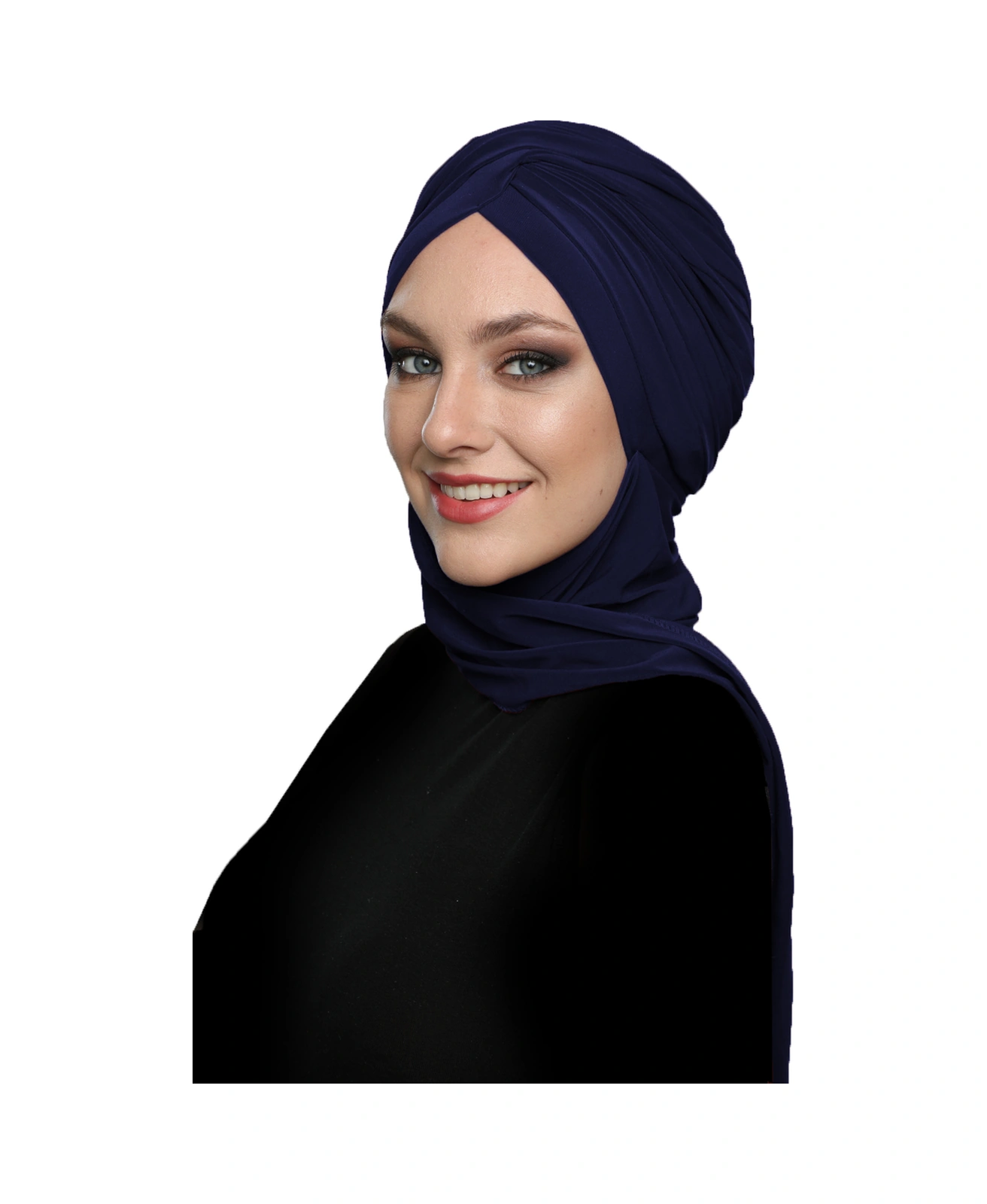 Çapraz W Atkılı Lacivert Hazır Türban Tesettür Bone Lacivert