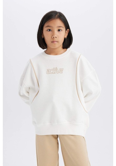 DeFacto Kız Çocuk Oversize Geniş Kalıp Bisiklet Yaka Baskılı Sweatshirt D9784A825SPER105 Ekru DeFacto Kız Çocuk Oversize Geniş Kalıp Bisiklet Yaka Baskılı Sweatshirt D9784A825SPER105 Ekru